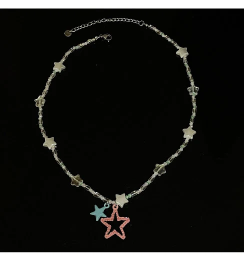 Title 8, Colar de costura com miçangas de estrela azul d...