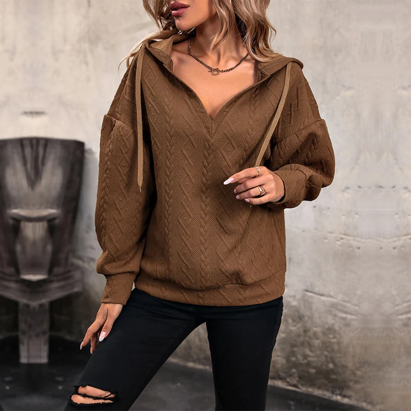 Maglione casual in maglia a tinta unita con cappuccio da donna Abbigliamento comodo e caldo Ideale per l'uso quotidiano Stile versatile — foto 9