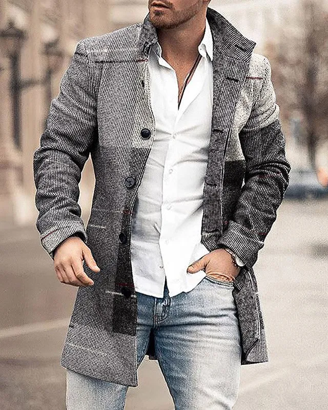 Autumn and Winter New Men's Woolen Stand Collar Medium Long Pocket Casual Coat, Providing Warmth, Comfort and Style for — photo 2