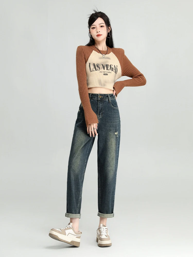 Jeans Harem con Agujeros Lavados a la Piedra para Mujer Cómodos y Estilosos Perfectos para un Look Casual y Moderno. Ajuste Holgado. — foto 4