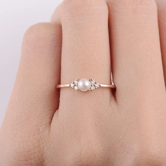 Title 6, Anel de pérola banhado a ouro rosa 18K, elegânc...