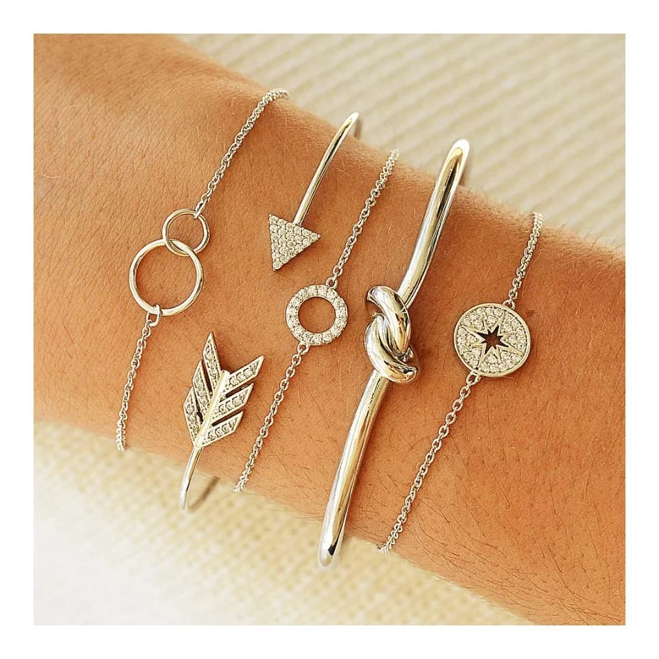 Pulseira Redonda de Cristal Flecha Bohemia 5 Peças Retrô Feminina Joias da Moda Atacado – Adicione um toque elegante ao seu visual diário. — foto 6
