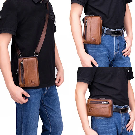 Title 5, Bolsa de telefone de couro masculina Multifunci...