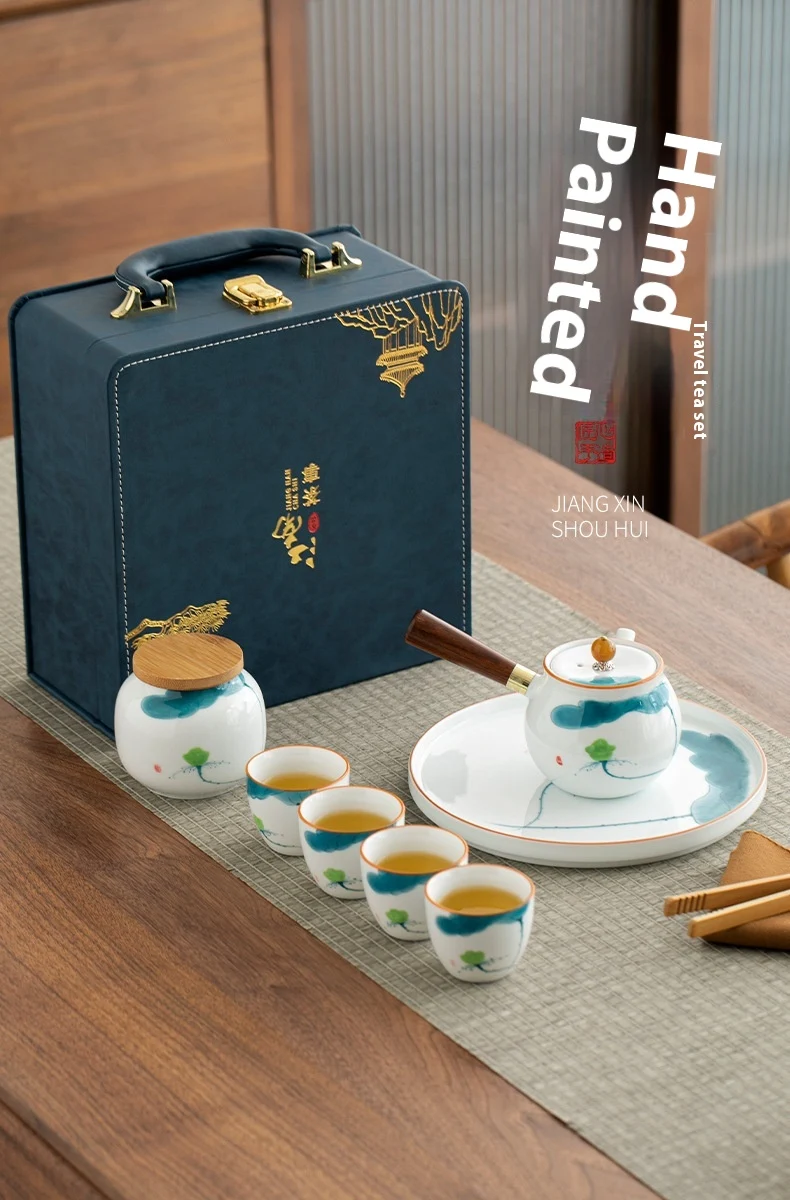 Title 1, Hand Painted Side Handle Pot Travel Tea Set Sui...