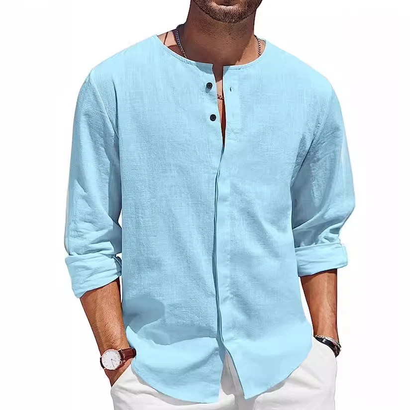 Camiseta Masculina Algodão Linho Gola com Botões Casual Praia Conforto e Estilo para o Verão, Perfeita para um Look Descontraído — foto 15