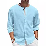 Camiseta Masculina Algodão Linho Gola com Botões Casual Praia Conforto e Estilo para o Verão, Perfeita para um Look Descontraído — foto 15