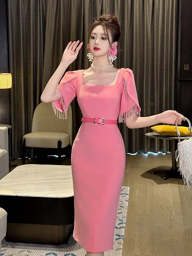 Title 5, Womens Fashion Hip Tassel Short Sleeve Dress