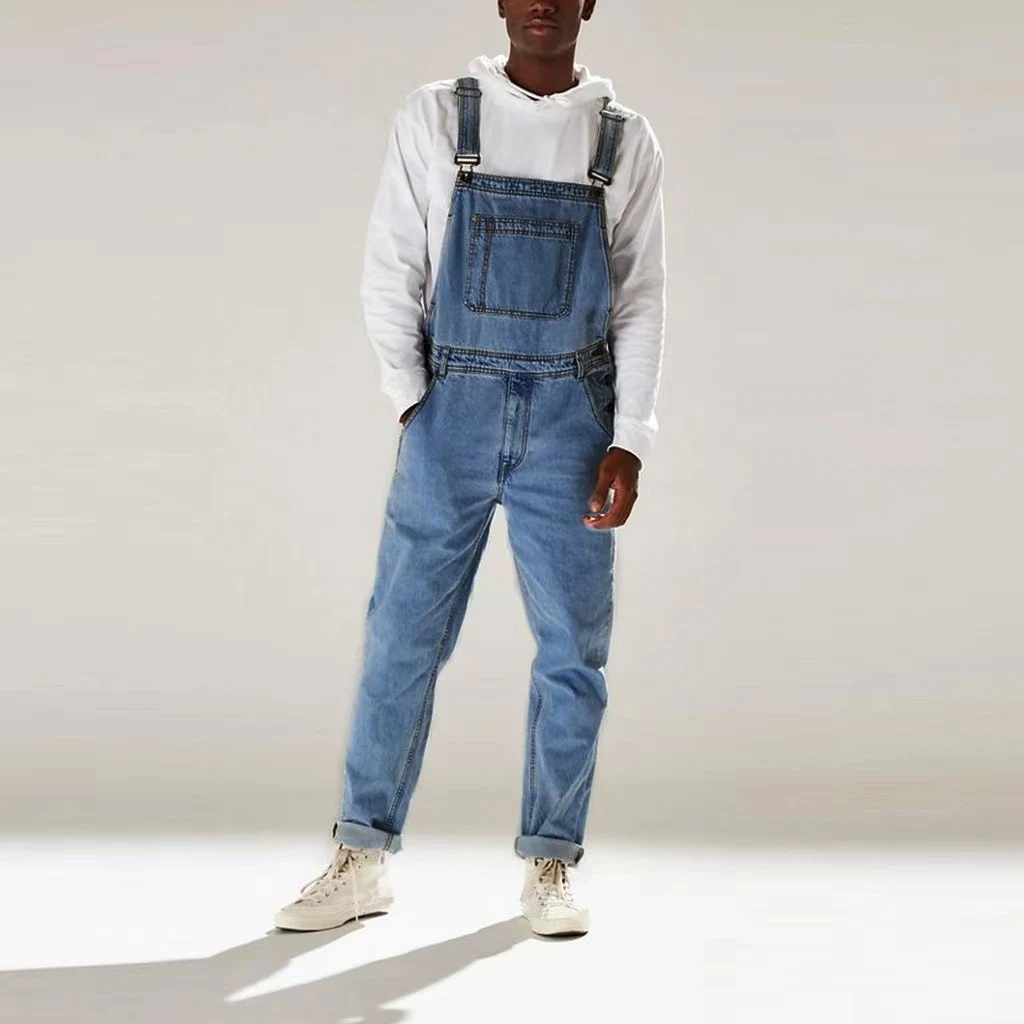 Heren Bretelbroek Jeans hoge taille uit één stuk. Stijlvolle en comfortabele broek met bretels, ideaal voor een casual of chique look. — foto 1