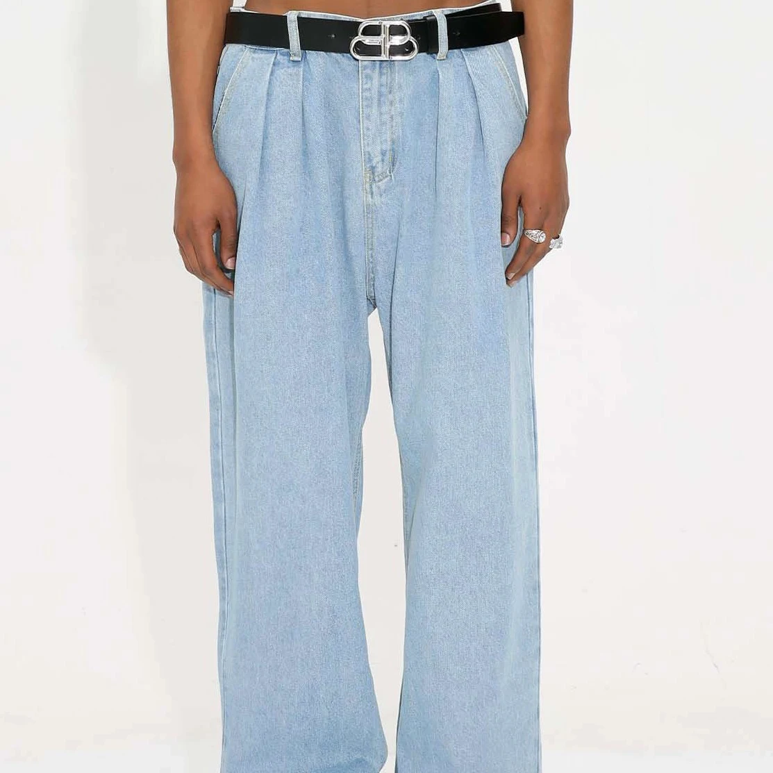 Men's Mid-Waist Wide Leg Straight Solid Color Jeans, Comfortable Fit, Classic Style, Perfect for Everyday Wear and Casua — photo 5