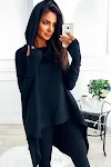 Camiseta feminina de manga comprida com capuz e moda solta — foto 1