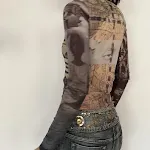 Top de mujer vintage de malla con estampado y cuello redondo, ideal para looks casuales y elegantes, cómodo y transpirable para el verano. — foto 7