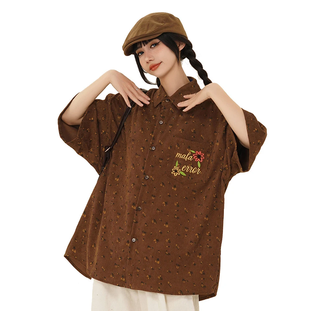 Title 10, Camisa de verão folgada de veludo cotelê com ma...