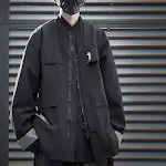Jaqueta funcional masculina solta estilo chinês com gola alta. Casaco casual no estilo chinês para homens, perfeito para um visual moderno e confortável. — foto 7
