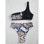 Kadın Bölünmüş Mayo Tek Omuz Leopar Desenli Bikini Yeni Stil Mayo, yazın plajda şıklığınızı tamamlar. — Fotoğraf 3