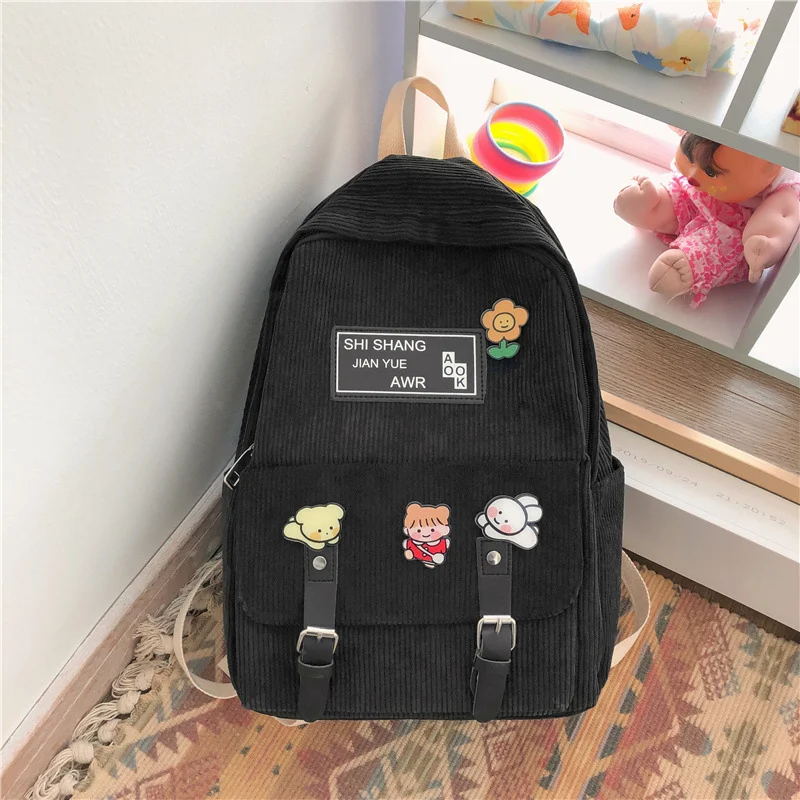 Mochila Estudante Fofa para Meninas de Veludo Cotelê Grande Capacidade Ideal para Livros e Uso Diário Confortável e Elegante Design. — foto 5