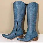 Botas femininas de cano alto com salto médio e bordado vintage. Combine estilo e conforto com estas botas elegantes para um visual retrô. — foto 15