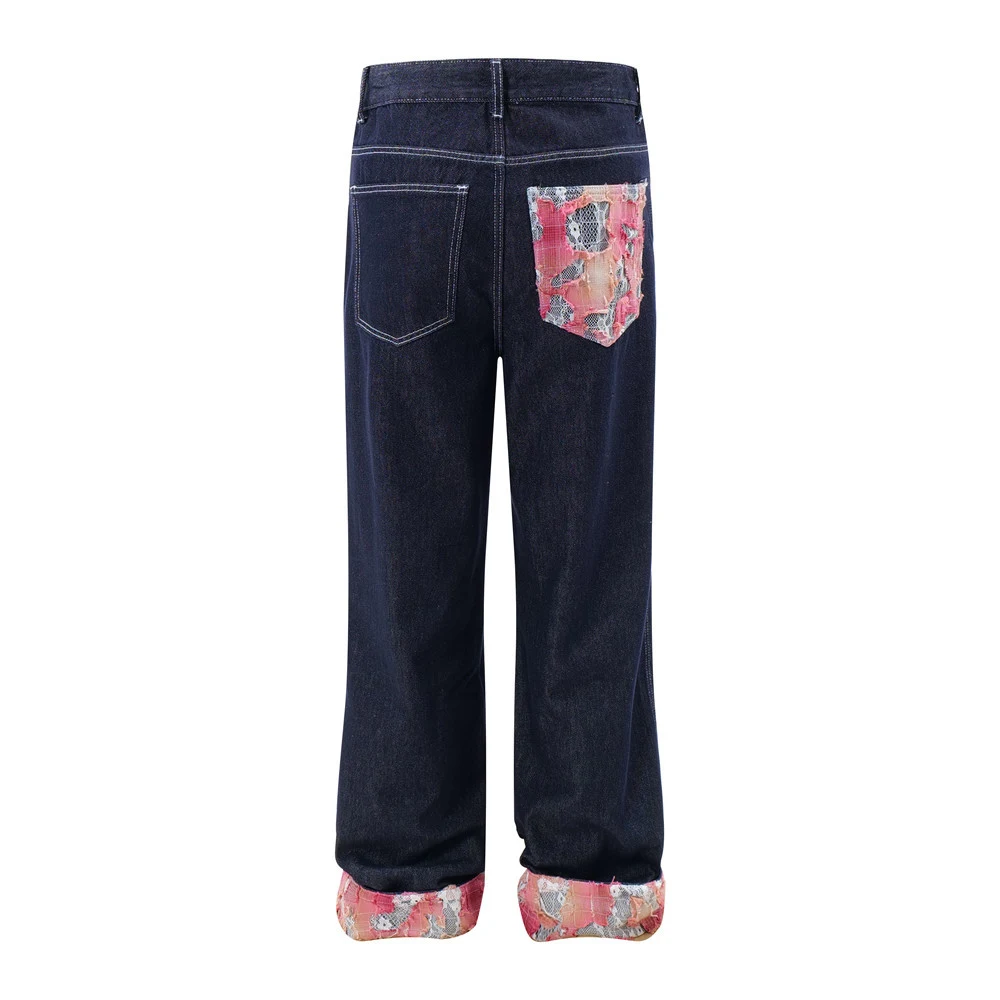 Colorblock Jeans met manchet voor heren en dames. Comfortabel en stijlvol. Ideaal voor een casual look. Perfecte pasvorm, uniek design, veelzijdig. — foto 1