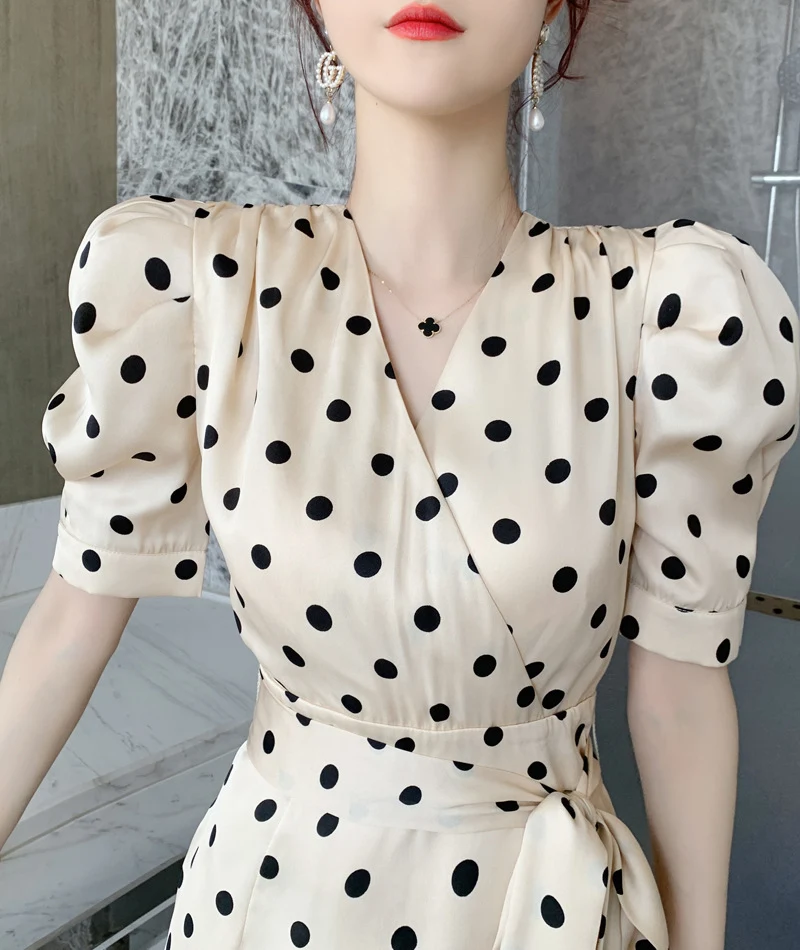 Title 5, Retro Puff Sleeve Polka Dot Hip Skirt Socialite...
