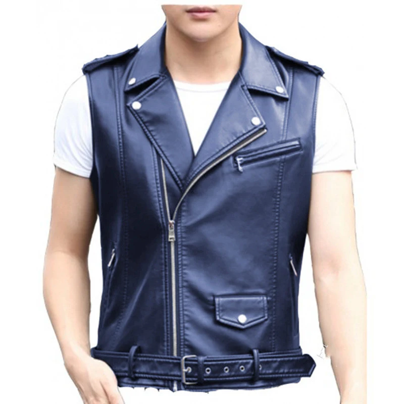 Title 5, Short Slim Punk Motorcycle Vest Oblique Zipper ...