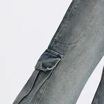 Calças jeans retas largas, lavadas e retrô, com múltiplas utilidades. Perfeitas para um visual descontraído e moderno, cheias de estilo e conforto. — foto 7