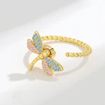 Anel Aberto de Libélula Feminino com Zircônia e Diamante Colorido Jóia Charmosa e Moderna Presente Perfeito. — foto 4