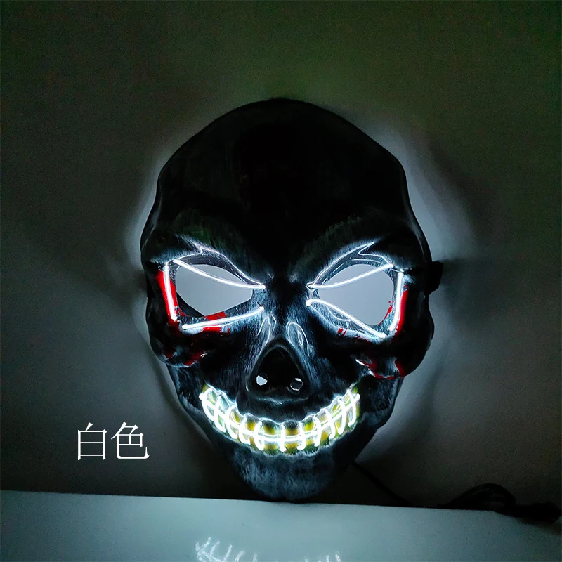Halloween Horror Czaszka LED Maska Świecąca Przeraź wszystkich tą świecącą maską! Idealna na upiorne imprezy i kostiumy halloweenowe. — zdjęcie 5