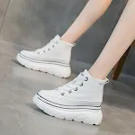 Tênis plataforma branco cano alto feminino, casual, esportivo, skate. Com palmilha que aumenta altura, combinam com tudo e te dão mais estilo. — foto 30