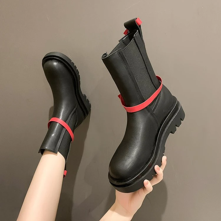 Botines de cuero para mujer de otoño e invierno con suela gruesa, ideales para comodidad y estilo en climas fríos. — foto 3