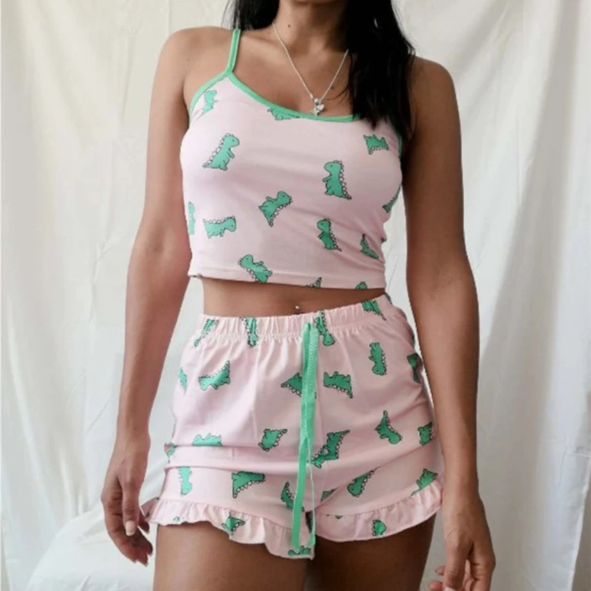 Summer Women's Small Suspender Two-piece Pajamas Dinosaur Suit — photo 5