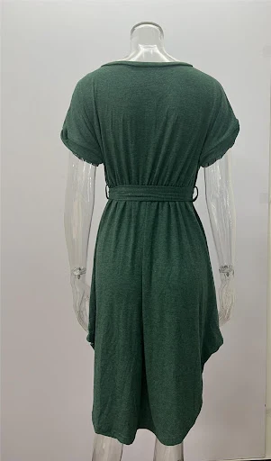 Title 5, Vestido liso europeu e americano com botões, ci...