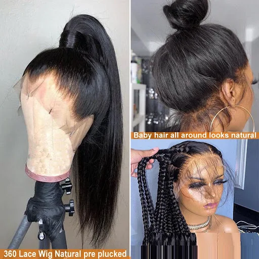 Title 5, Straight 360 Lace Frontal Wig Human Hair, natur...