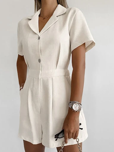 Title 3, Design Casual All-match Solid Color Jumpsuit Ne...