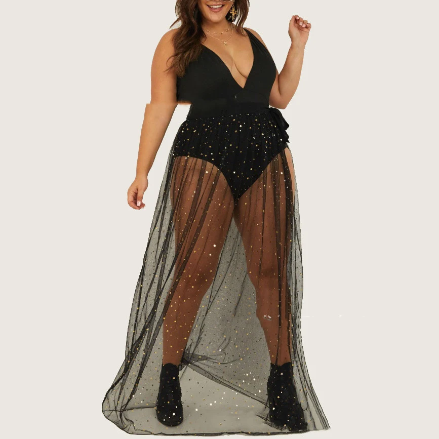 Sequined Tulle Skirt with Side Split and Lace-up Detail. Elevate your look for parties and special occasions with this g — photo 1