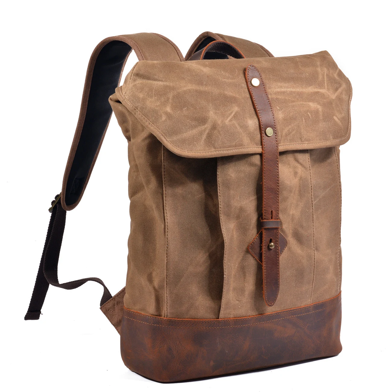 Mochila masculina de lona encerada impermeável, durável e resistente. Perfeita para uso diário e viagens, protegendo seus pertences com estilo. — foto 8
