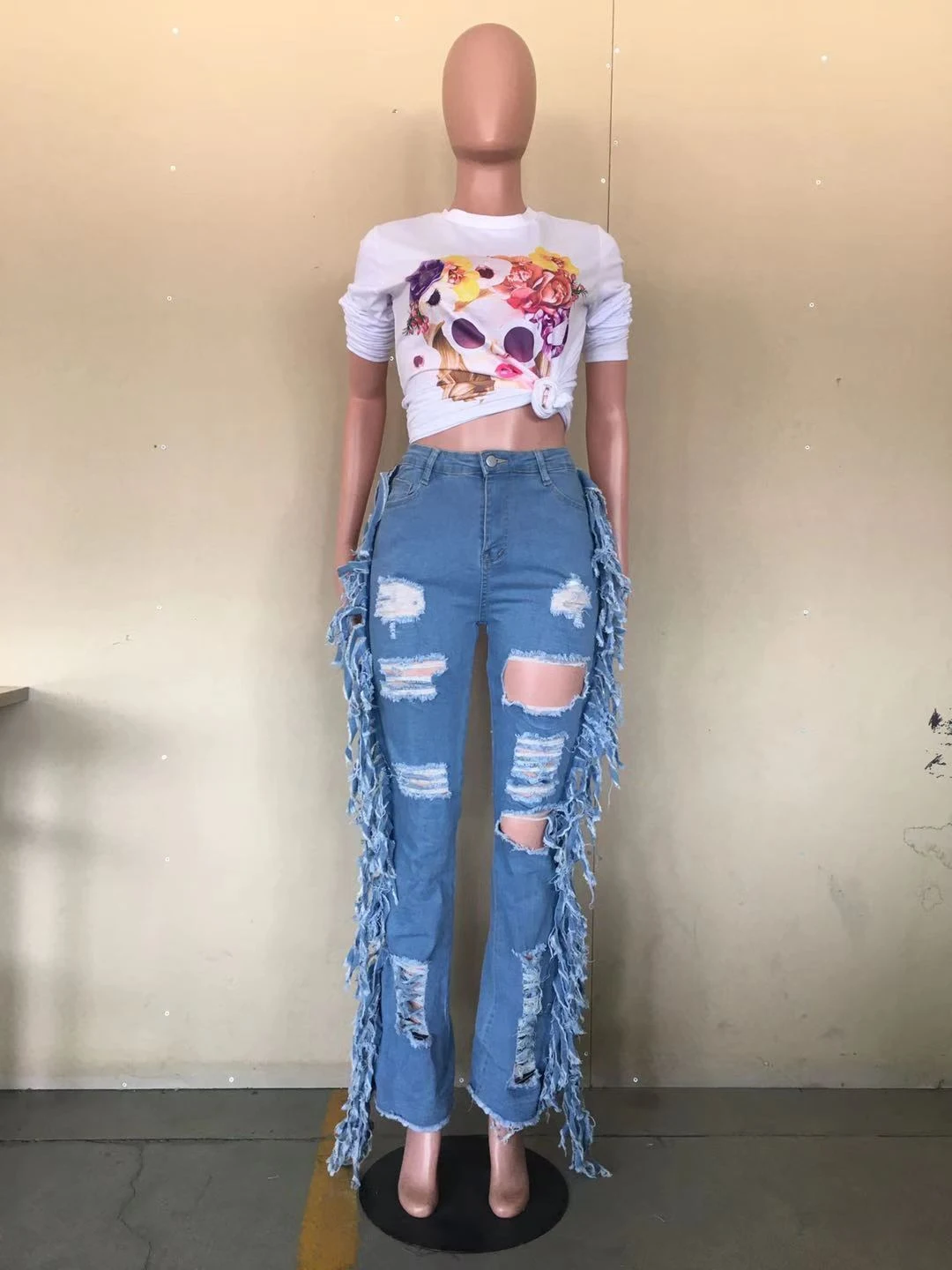 Title 2, European and American distressed washed tassel ...
