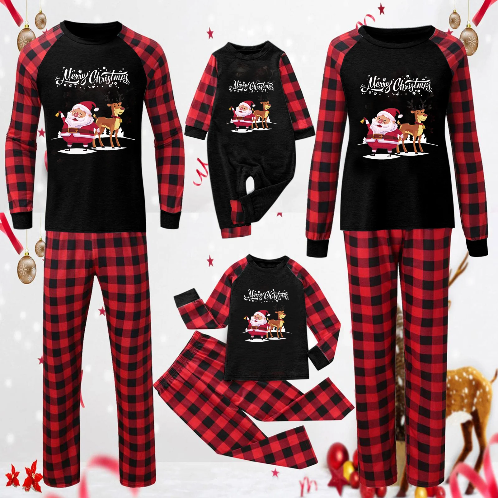 Pigiama Natalizio Famiglia Completo Abbigliamento da Casa Genitori e Figli Tuta Comoda e Calda Perfetta per Festeggiare il Natale Insieme — foto 9