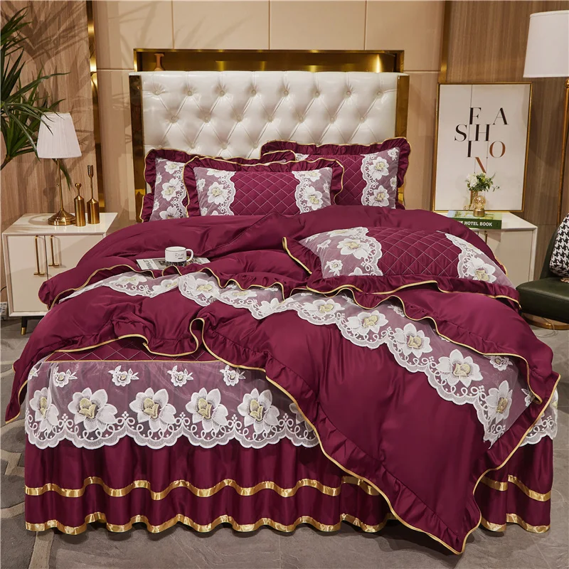 Jogo de cama 4 peças Tencel com saia de renda estilo princesa, macio, luxuoso e ideal para um quarto elegante e aconchegante. — foto 6
