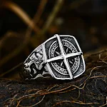 Anel de bússola vintage em aço titânio para homens com âncora de barco. Design náutico e durável, ideal para aventureiros e marinheiros. — foto 3