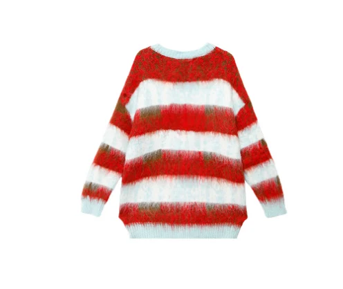 Title 6, Gestreifter, kontrastfarbener Pullover mit V-Au...