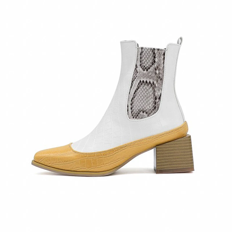 Title 14, Womens Thick Heel Pointed Snake Print Short Bo...