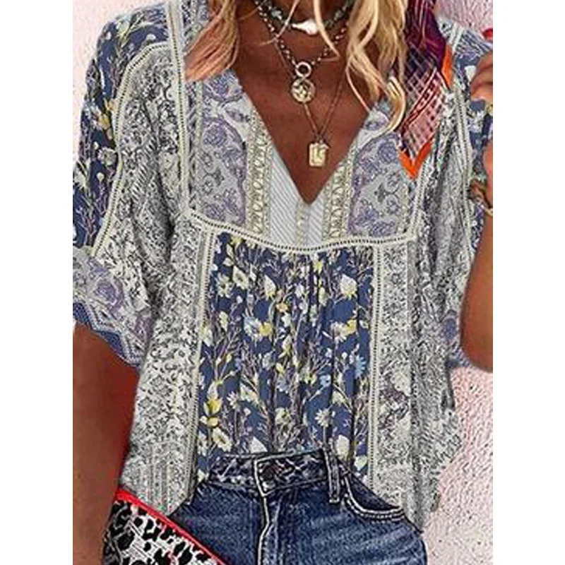 Title 1, European And American Womens New Printed V-nec...