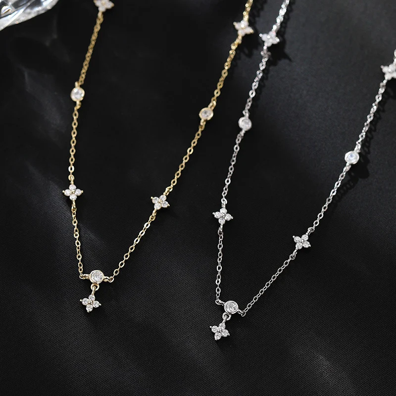 Colar feminino de prata esterlina trevo com zircônia estrela, um acessório elegante e delicado para realçar sua beleza. — foto 5