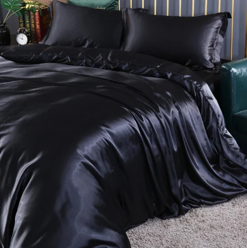 Solid Color Double-sided Silk Four-piece Set Silkworm Silk Satin Bed Sheet Quilt Cover for a luxurious sleep experience. — photo 2