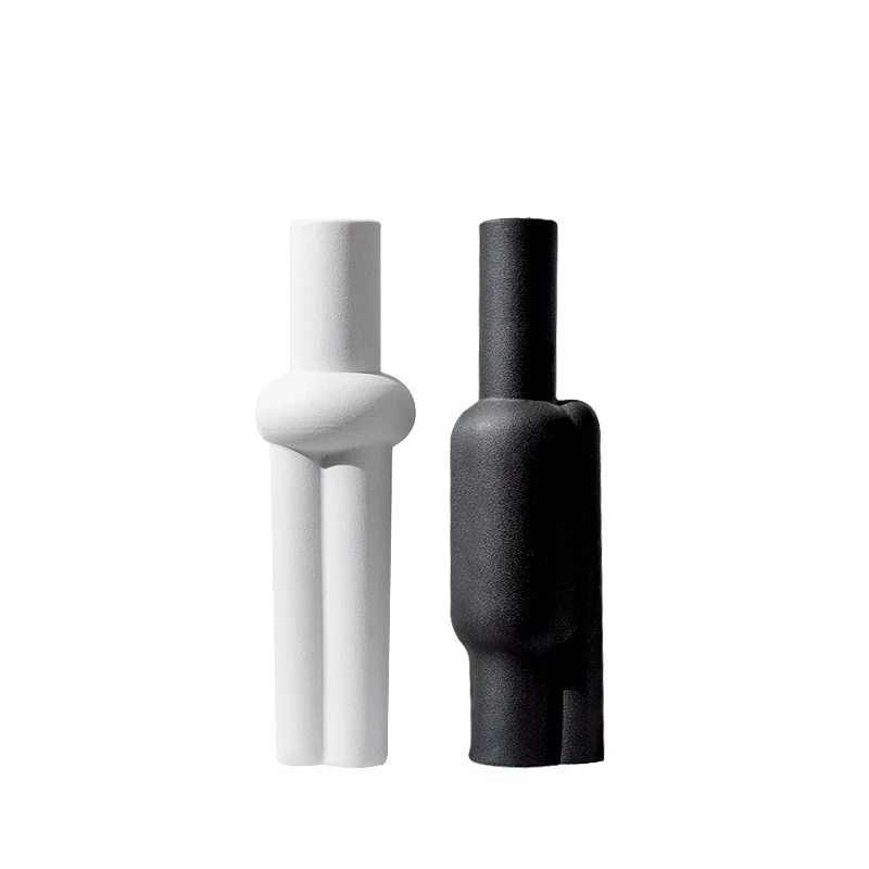 Black and white matte special-shaped ceramic vase creative frosted soft decoration. Enhance your home decor with this el — photo 4