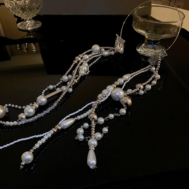 Diadema con borlas de cuentas de cristal y perlas Dulce Accesorio para el cabello Elegante y Perfecto para eventos especiales o el uso diario. — foto 4