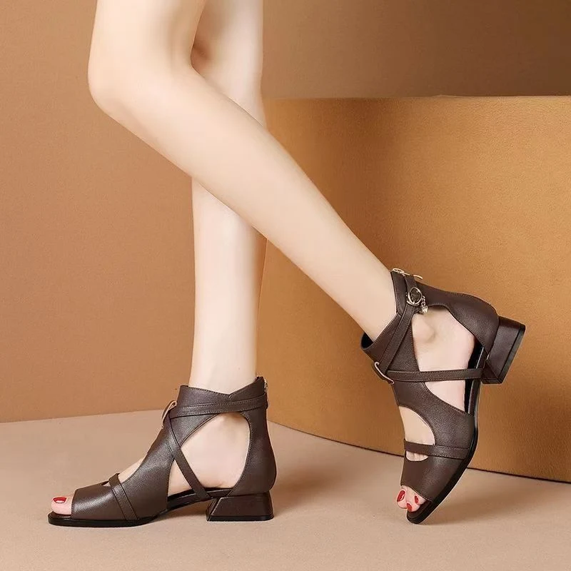 Low Heel Chunky Heel Sandals Hollow Fish Mouth High Top — photo 8