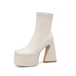 Botas femininas de cano baixo, salto grosso e sola moldada, bico quadrado, com manga no calcanhar para estilo e conforto. — foto 7