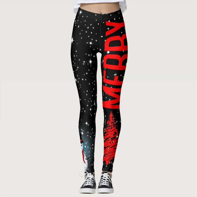 Christmas printed sports leggings with a high waist and hip raise feature, offering comfort and a festive workout style. — photo 2
