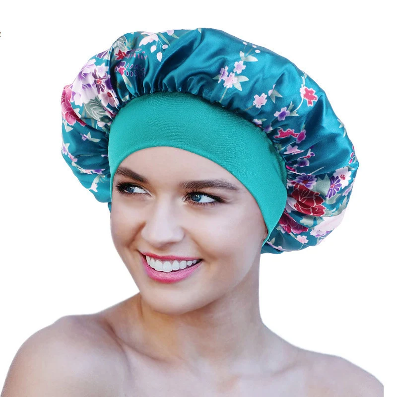 Touca redonda elástica com borda larga e estampa de cetim para dormir, proteger seus cabelos e manter o penteado impecável durante a noite. — foto 20