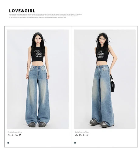 Title 2, Jeans rectos de mujer, sueltos, de pernera anch...